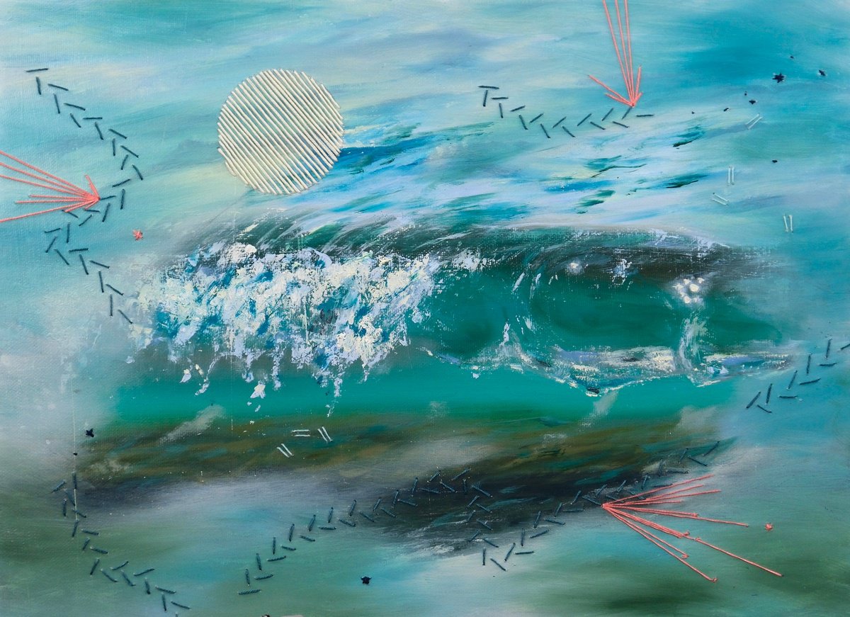 Organic Landscape Oil Painting By Valeria Ocean, 16 X 12", Glistening Wave, Original Artwork