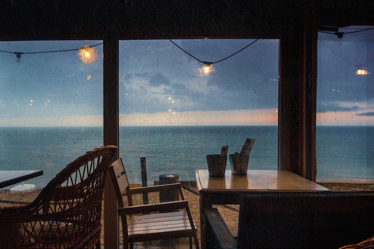 Impressionistic Landscape Photograph By Valerix, 24 X 16", Rain Outside The Cafe Window., Original Artwork