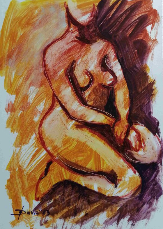 Nude study female oil on paper