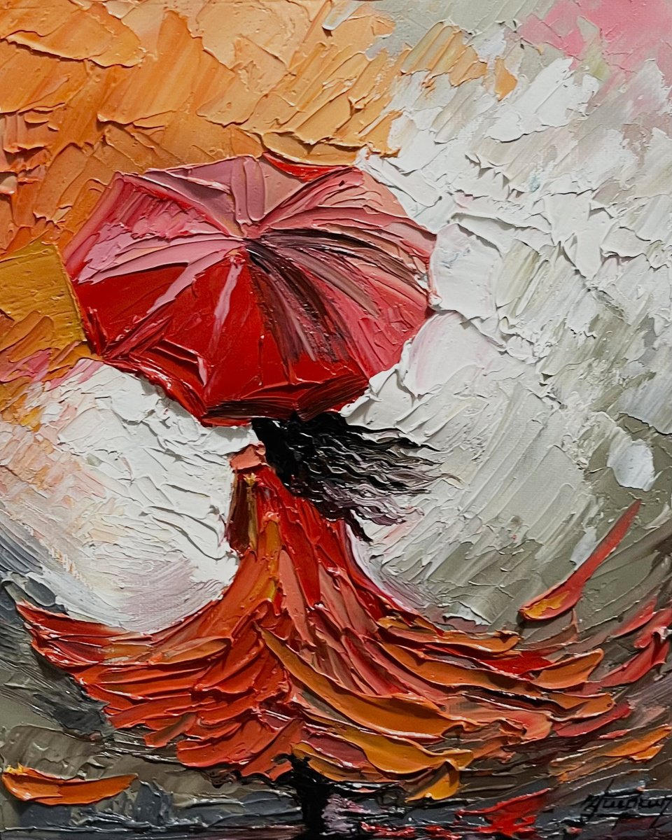 Impressionistic Portrait Oil Painting By Vahe Bagumyan, 9 X 12", Scarlet Whirl, Original Artwork