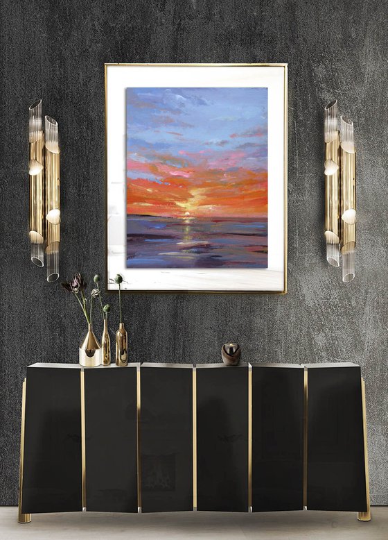 DISCOUNT SPECIAL PRICE " GOLDEN TWILIGHT 04 " ORIGINAL PAINTING, SUNSET,SEASCAPE