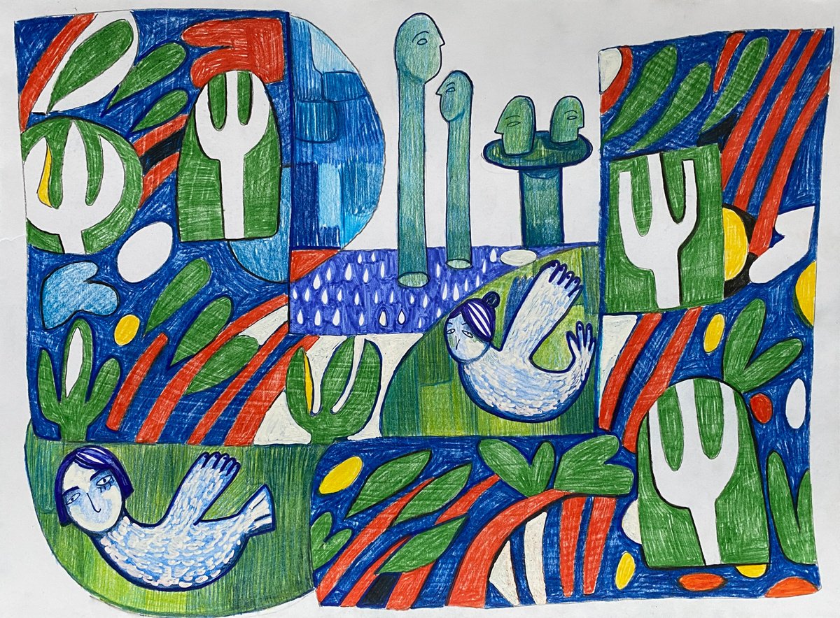 Surrealistic Botanical Pencil Drawing By Liubov Ro, 16 X 12", Guardians Of The Forest, Original Artwork