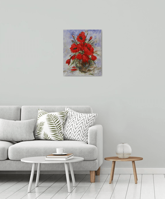 Red poppies   (50x60cm, oil painting, palette knife)