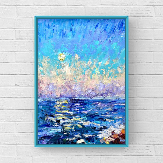 Sunset - Passion, 47*37cm, impressionistic oil sea sunset landscape painting