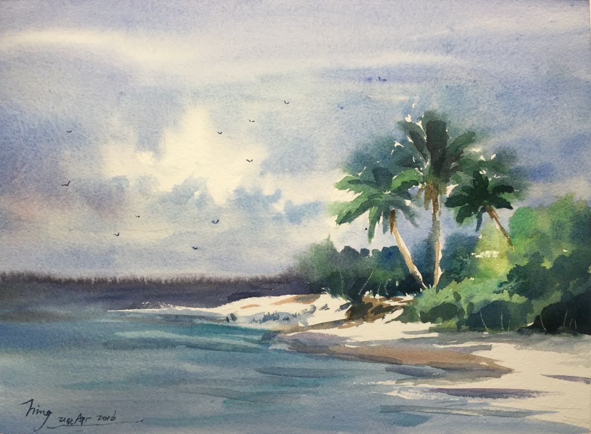 Impressionistic Landscape Watercolour By Jing Chen, 15 X 11, Paradise, Original Artwork