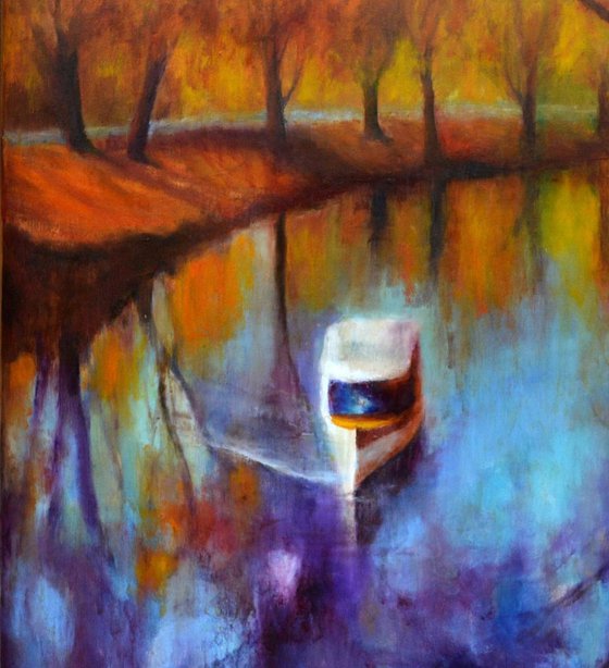 Golden season. Large abstract Landscape Oil