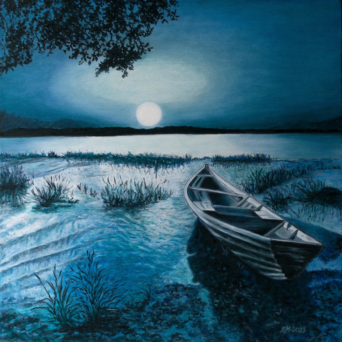 MOONLIGHT LANDSCAPE WITH A BOAT by Vera Melnyk by Vera Melnyk