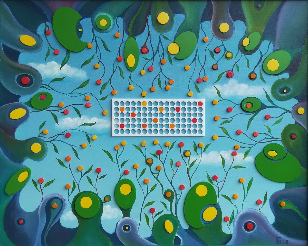 Surrealistic Botanical Painting By Grigor Velev, 22 X 18, Abstraction Vi, Original Artwork