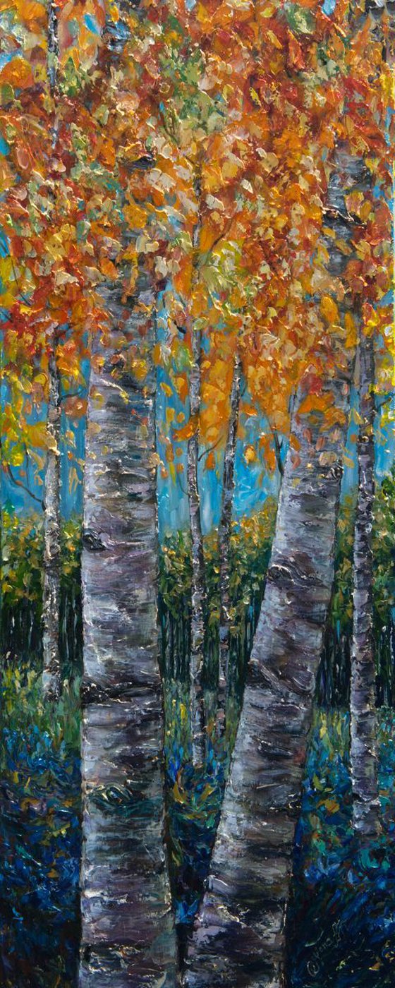 'Through The Aspen Trees'  (Diptych #1') Painting  on Wrapped Canvas  (Palette Knife)