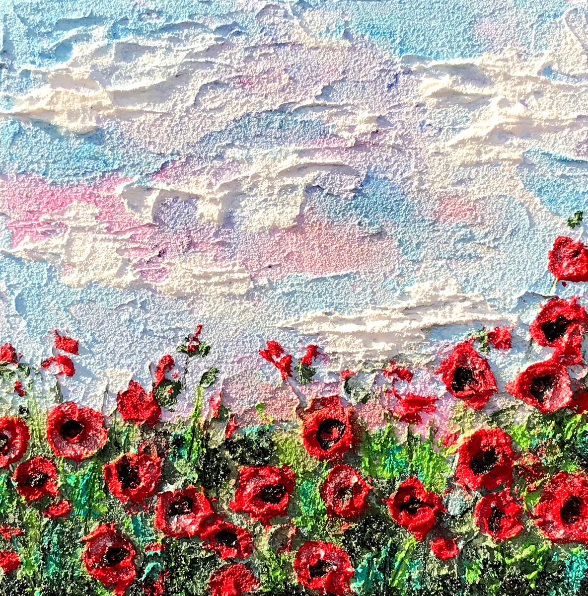 Miniature Poppy Garden Acrylic Palette Knife Pai | Artfinder