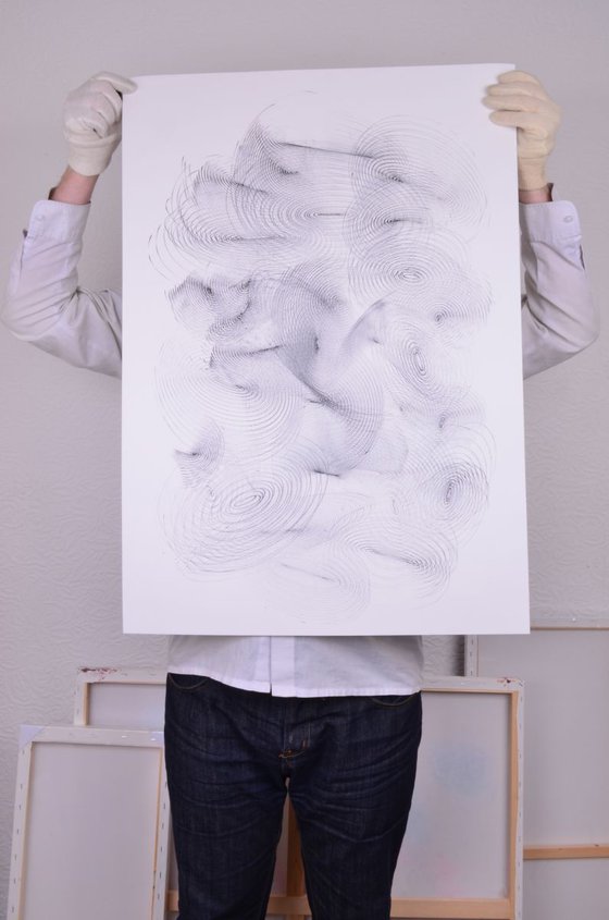 Vibrations Clouds - Ink Drawing Art On Large Paper