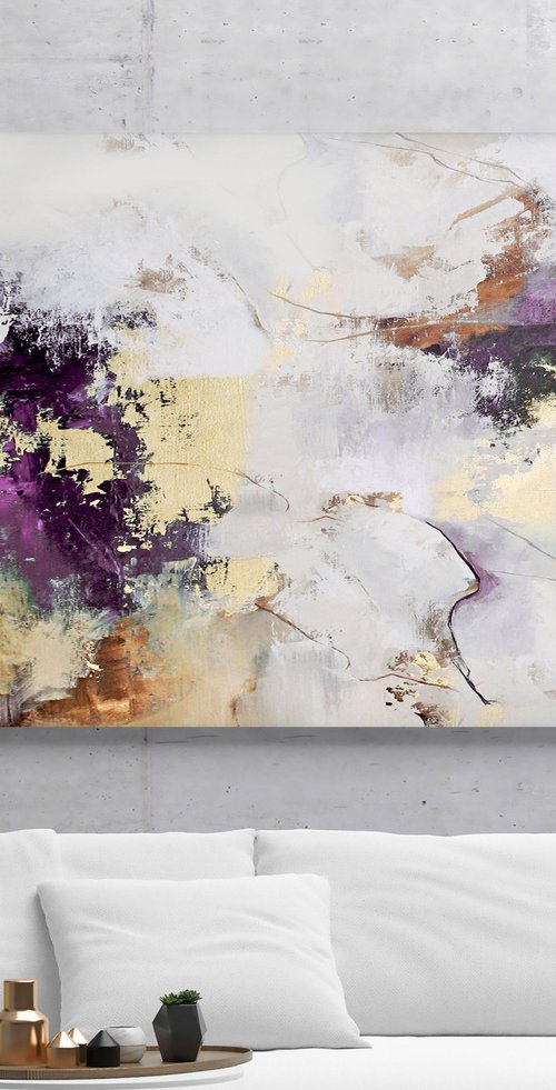 "Pink Avalanche 5" Purple gold abstract art by Yana Sagan