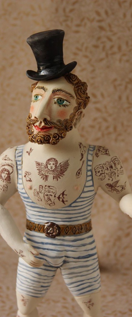 Circus athlete with hipster beard. Wall sculpture by Elya Yalonetski. by Elya Yalonetski
