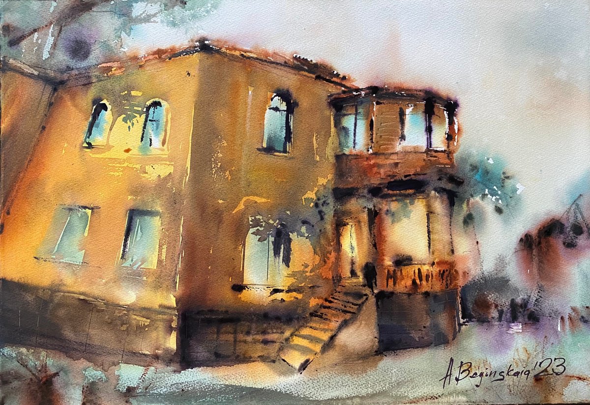 Bookstore - original watercolor by Anna Boginskaia