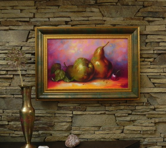 "Still life with pears" Original Classic Still life Framed
