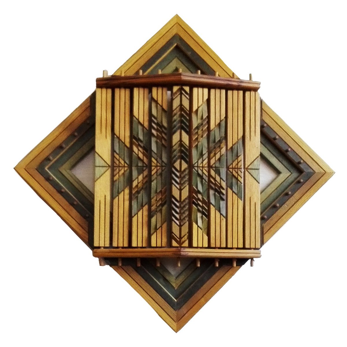 Abstract Relief By Sava Draganov, 24 X 24", "Green Patterns", Original Artwork