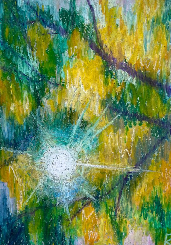 Mimosa Original Oil Pastel Painting, Yellow Flowers Drawing, Floral Wall Art, Gift for Her