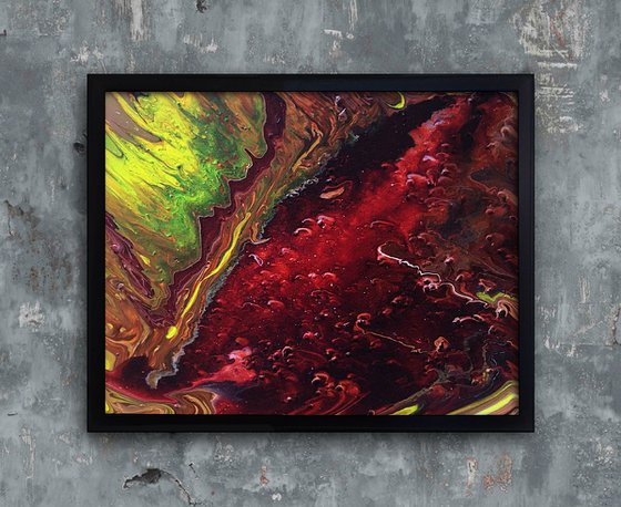 "Hell Broke Loose" - FREE USA SHIPPING - Original Abstract PMS Fluid Acrylic Painting, Framed - 22 x 18 inches