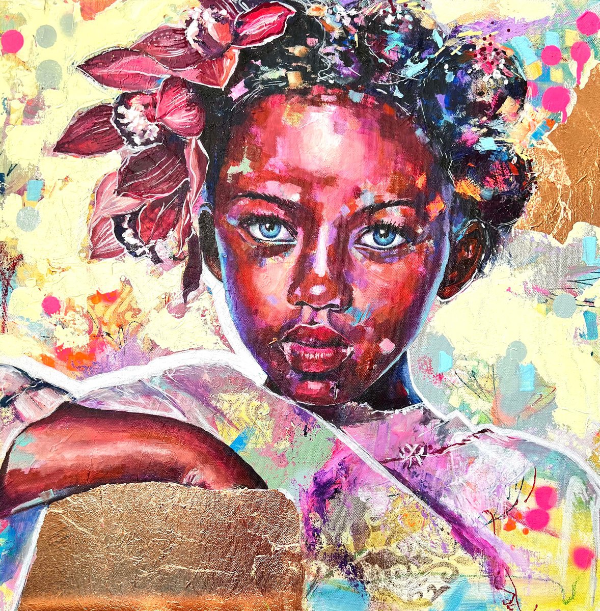 Expressive Portrait Acrylic Painting By Kirsten Todd, 20 X 20", Practicing Detachment, Original Artwork