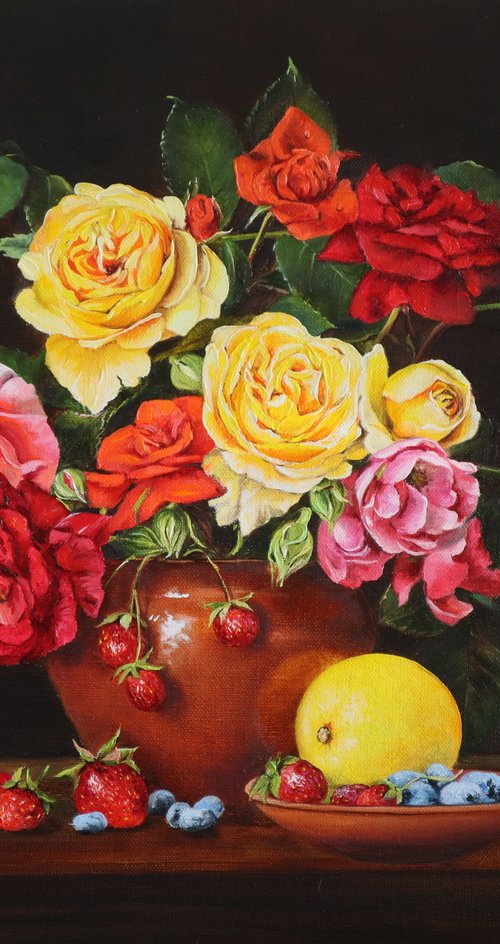 Garden Roses and Little Bird by Natalia Shaykina