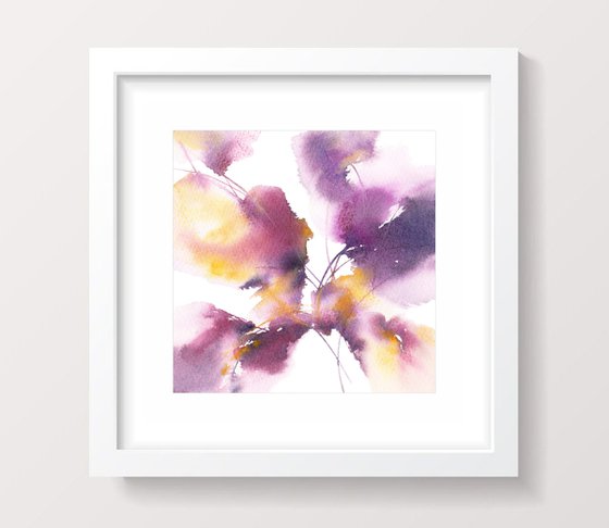 Mini painting with purple abstract flowers