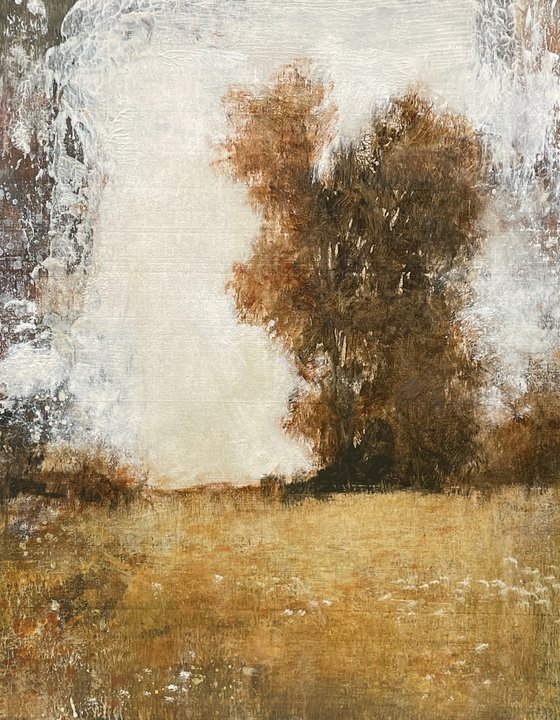 Gold Cottonwood 230217, Tonal landscape and trees impressionist oil painting