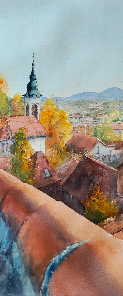 Autumn walk | Original watercolor painting (2022) Hand-painted Art Small Artist | Mediterranean Europe Impressionistic by Larisa Carli