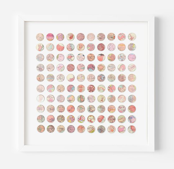 Pink World Map Dots 3D Mixed Media Collage