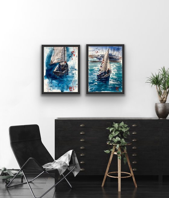 Sailing Studying diptych