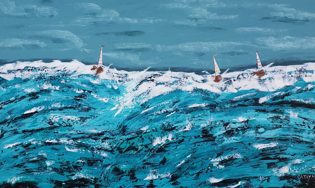 Impressionistic Landscape Acrylic Painting By Cathy Maiorano, 48 X 30, Deep Ocean, Original Artwork