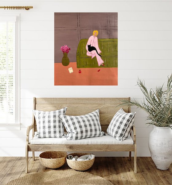 Woman... Cat... Cozy Home...