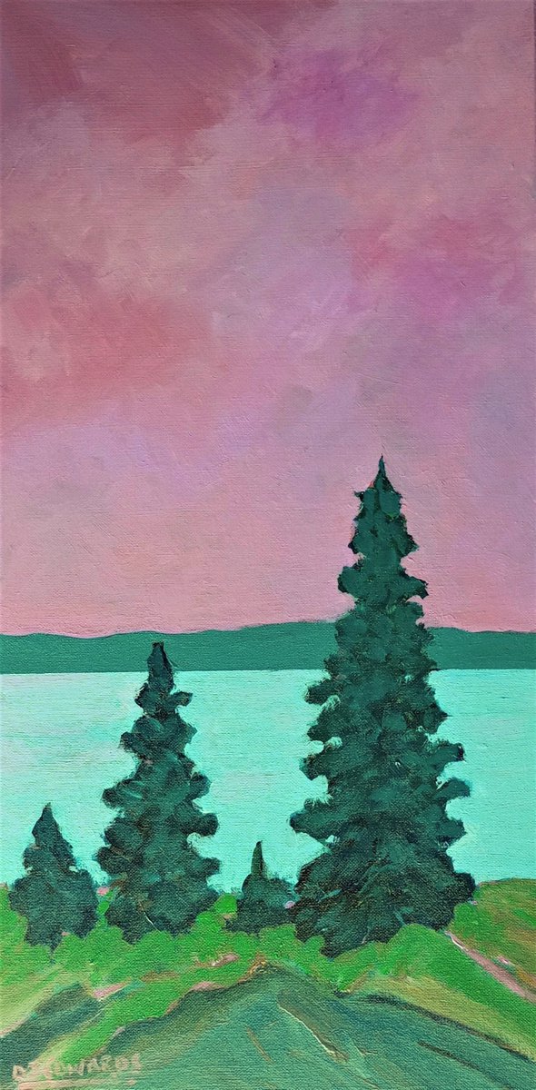 Impressionistic Landscape Acrylic Painting By David J Edwards, 12 X 24, Morning Calm, Original Artwork