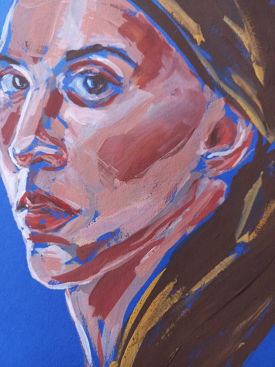 Woman gouache portrait. Abstract female art. 29.7х21cm/11.7x8.3in