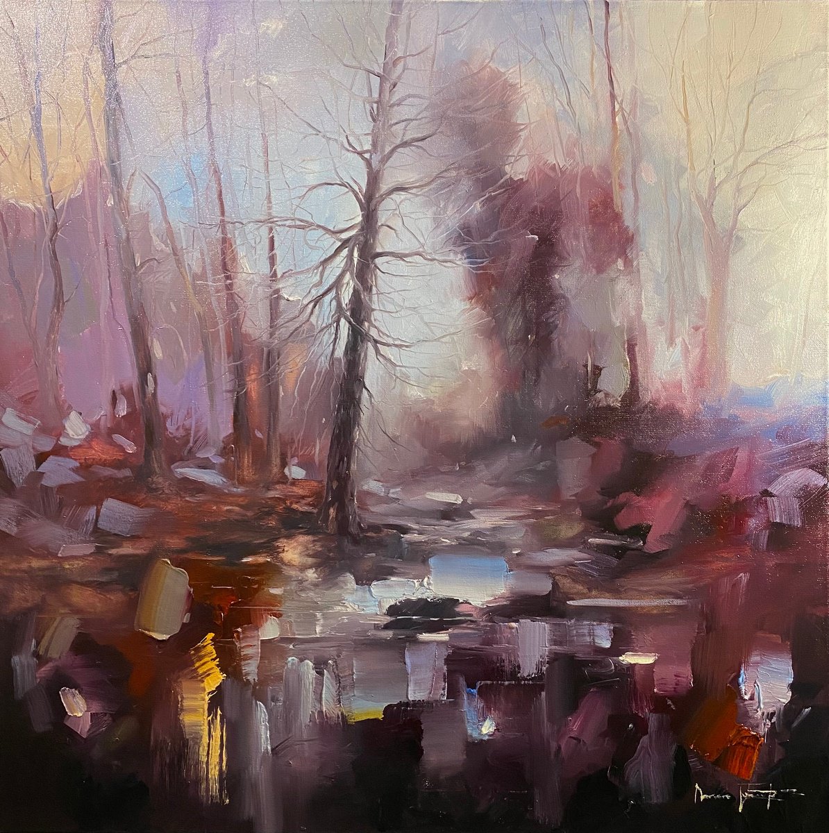 Near the forest-? 70x70cm large original painting by Artem Grunyka