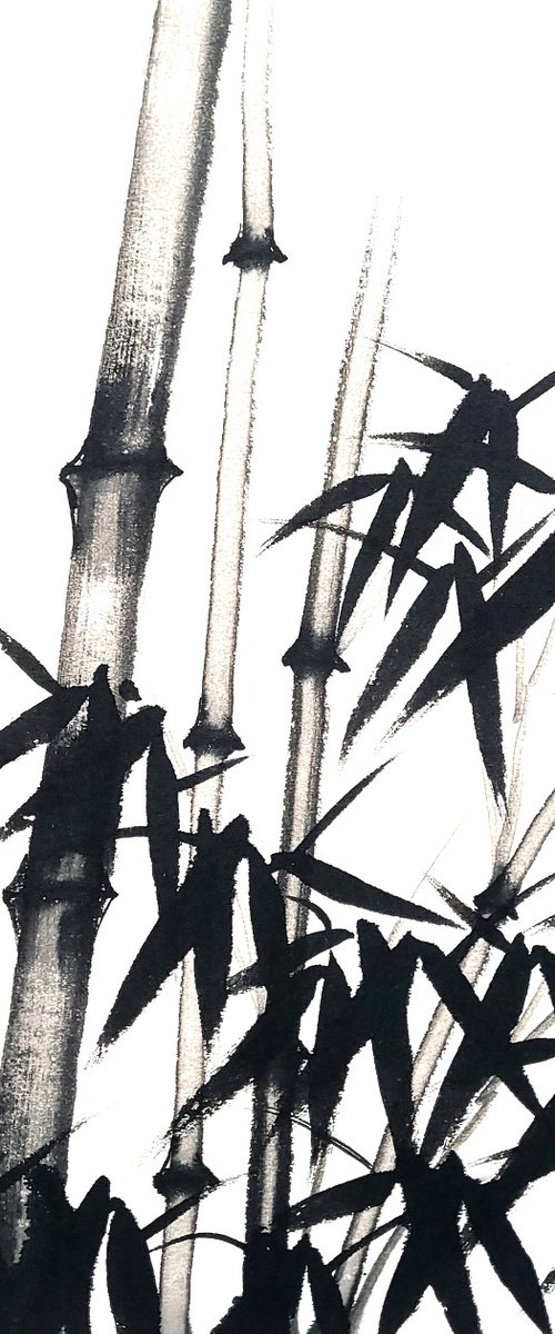 The magic of the bamboo forest - Bamboo series No. 2109 Oriental Chinese Ink Painting by Ilana Shechter