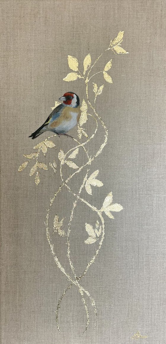Goldfinch and Golden Ornamental Rose