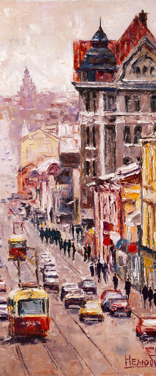 Tram in the Old Town by Aleksandr Neliubin