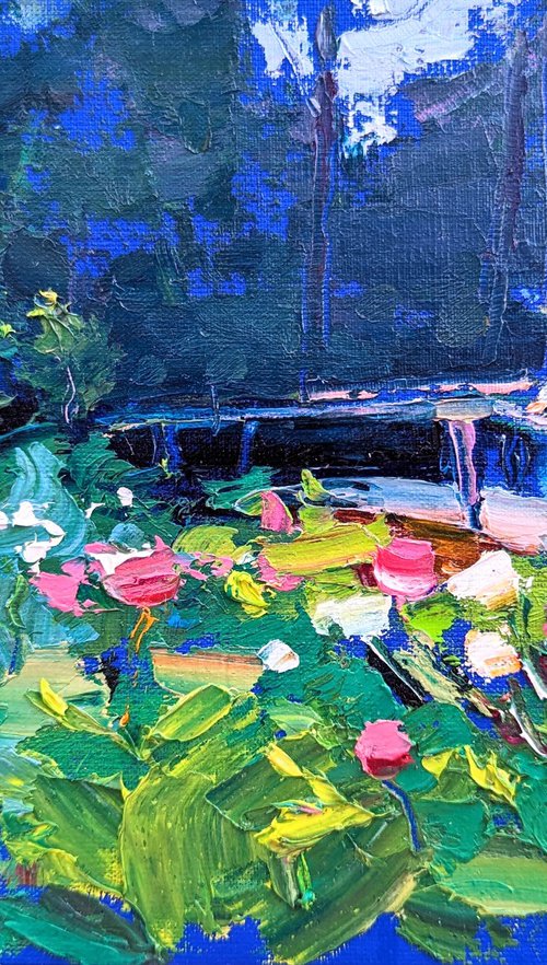 Walk among peonies bloom| Summer garden | Original oil painting by Helen Shukina