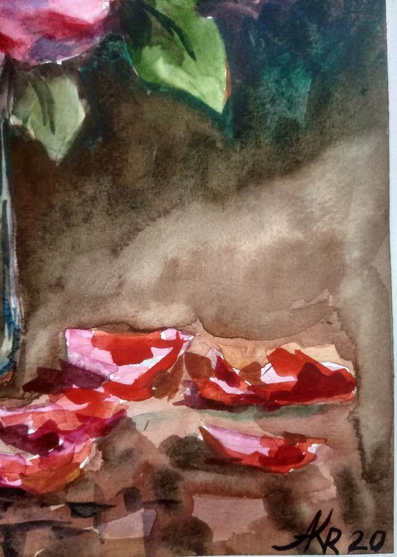 Roses in a Glass Vase