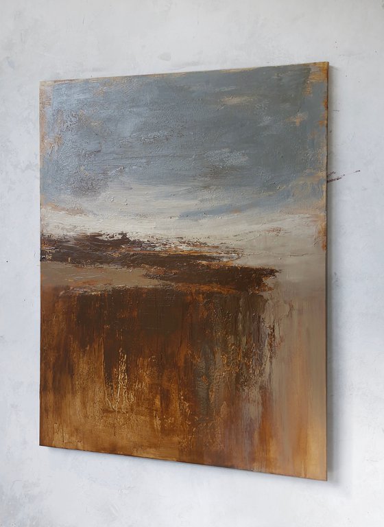"Deeps" Abstract blue brown minimalist art