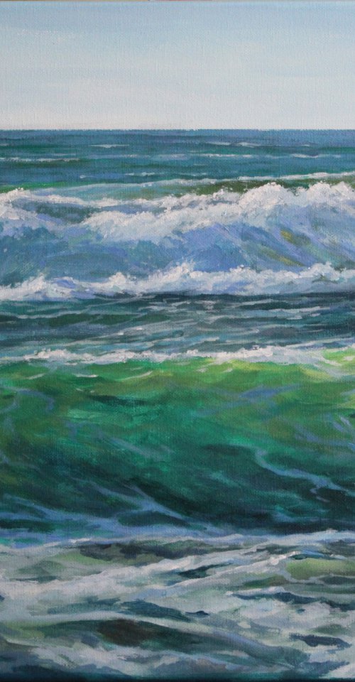 Emerald sea. ORIGINAL PAINTING. SEA. SUMMER. GIFT. by Linar Ganeev