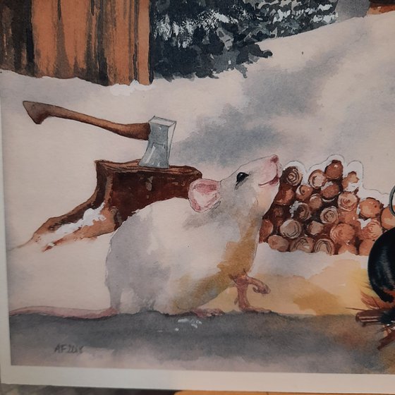 Snow Rat Cabin - original watercolour painting