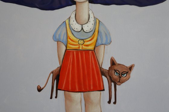 Egg girl with her brown cat