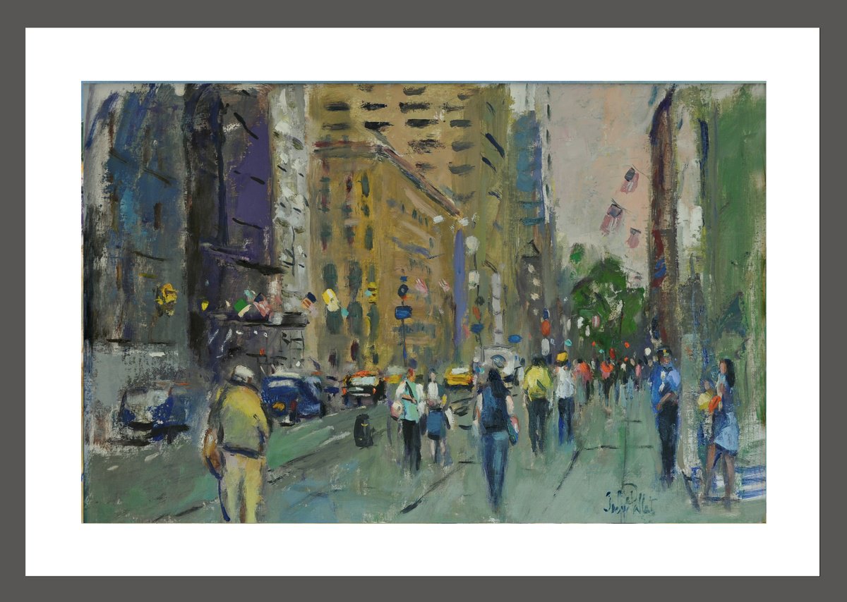 Impressionistic Cityscapes Oil Painting By Andre Pallat, 35 X 25, Fifth Ave., Original Artwork