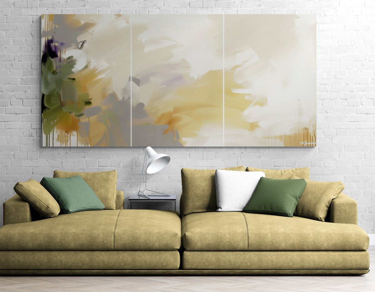 Abstract Acrylic Painting By V+V Kniazievi, 83 X 39", Wings Of Dreams #6, Original Artwork