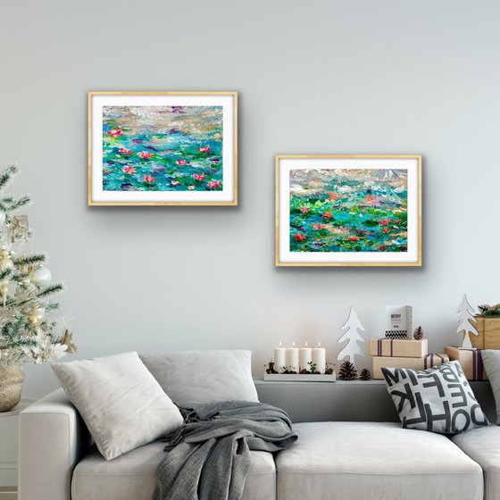 Blue Waterlily Pond - Diptych