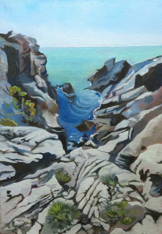 The Pirate's Lair, Landscape, seascape, Original Oil Painting by Anne Zamo