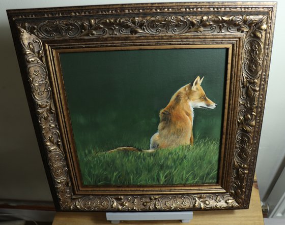 Red Fox Painting, Animal Artwork, Nature Wall Decor Framed and Ready to Hang Oil Painting by Alex Jabore Active