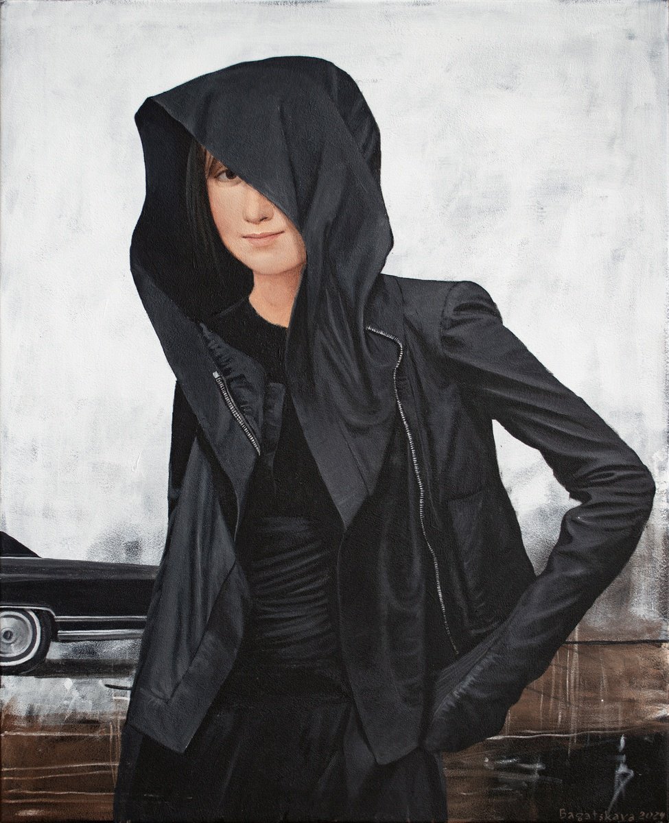 Photorealistic Portrait Acrylic Painting By Nataliya Bagatskaya, 26 X 31", Unrecognized Presence, Original Artwork