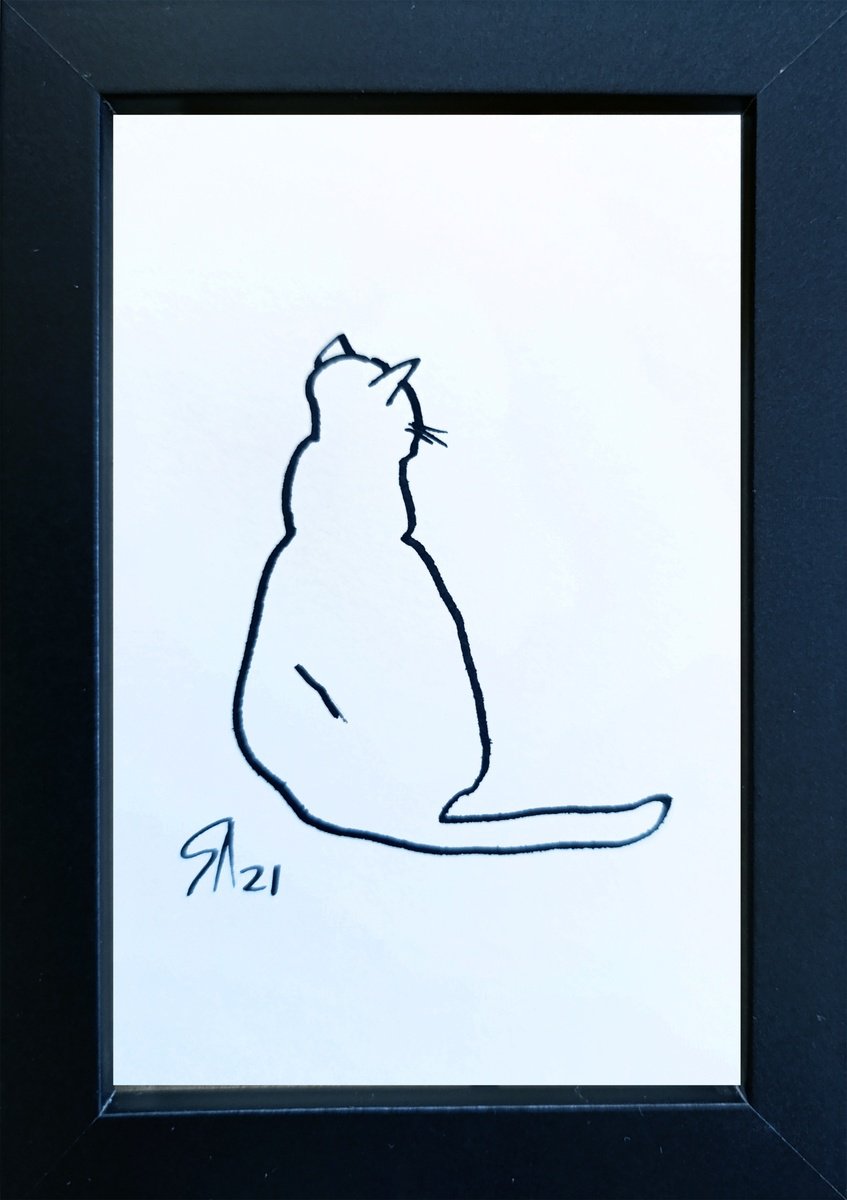 Animal Ink Drawing By Salana Art / Svetlana Samovarova, 5 X 7", Cat Portrait Iii, Original Artwork